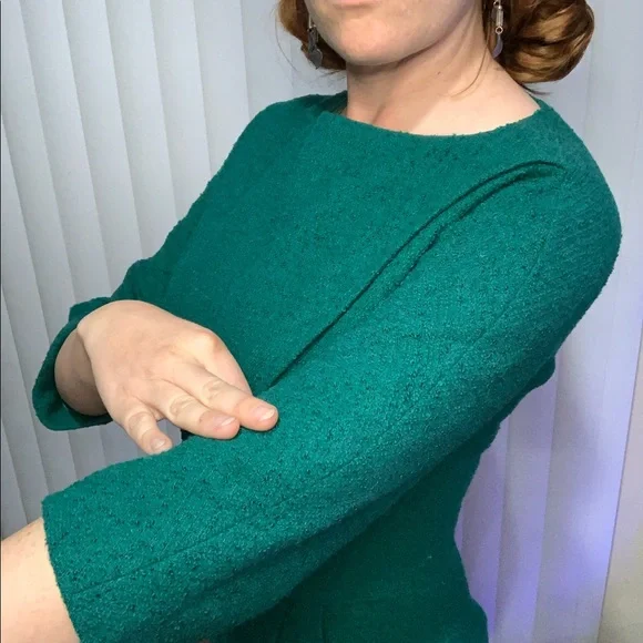 Vintage Emerald Green Joan Mad Men 1950s 3/4 Sleeve Dress - Picture 6 of 12